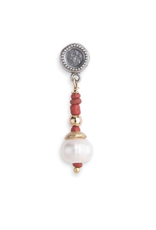 Pendientes Plata de Palo mujer de bolas color rojo y perla Referencia WE186R con bolas de cristal de Java con un intenso tono rojo