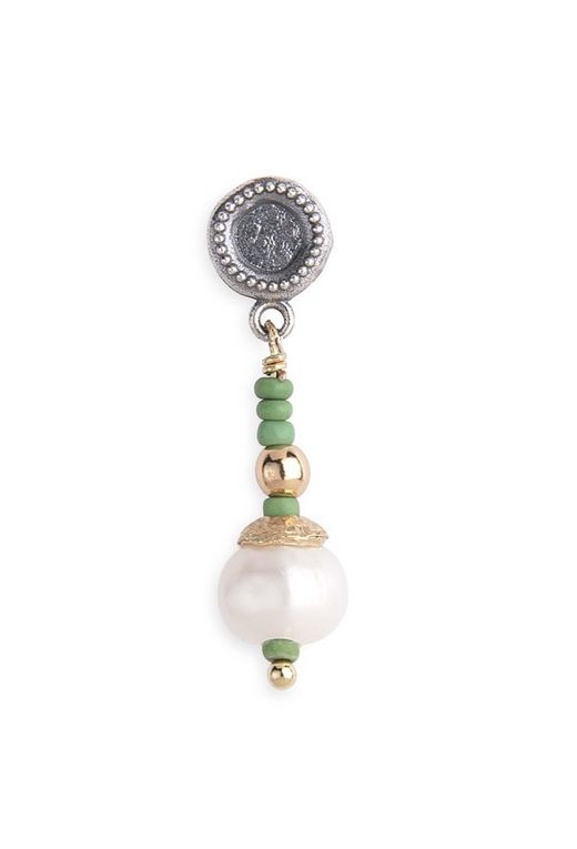 Pendientes Plata de Palo mujer de bolas verdes con perlas, Referencia WE186V con empuje y carácter