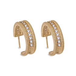 WE171G Pendientes Plata de Palo mujer elaborados en bronce chapados en oro con circonitas blancas ¡Deslumbra con elegancia y estilo con nuestros pendientes criolla de bronce chapados en oro!