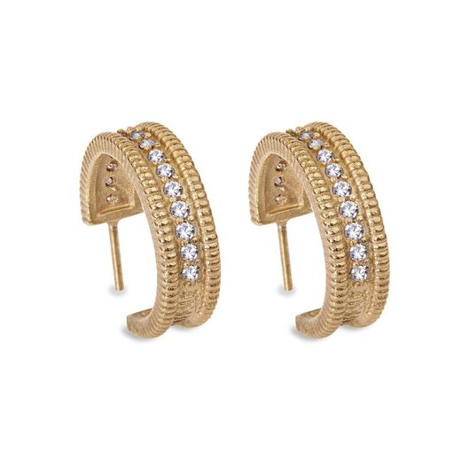 WE171G Pendientes Plata de Palo mujer elaborados en bronce chapados en oro con circonitas blancas ¡Deslumbra con elegancia y estilo con nuestros pendientes criolla de bronce chapados en oro!