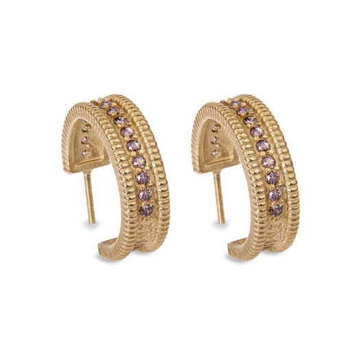 WE173G Pendientes Plata de Palo mujer de bronce chapados en oro con circonitas marrones perfectos para deslumbrar con cualquier conjunto