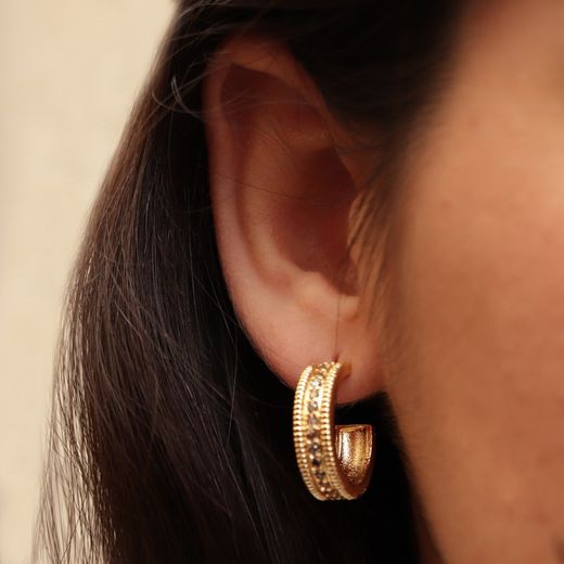 WE173G Pendientes Plata de Palo mujer de bronce chapados en oro con circonitas marrones perfectos para deslumbrar con cualquier conjunto