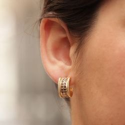 WE174G Pendientes Plata de Palo mujer de bronce chapados en oro con circonitas marrones que aportan un destello cálido y elegante