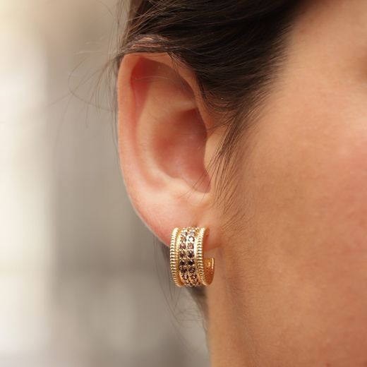 WE174G Pendientes Plata de Palo mujer de bronce chapados en oro con circonitas marrones que aportan un destello cálido y elegante