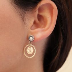WE176X Pendientes Plata de Palo mujer de plata y bronce elegancia moderna con un toque de estilo atemporal