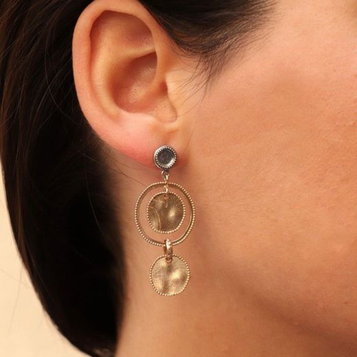 WE178X Pendientes Plata de Palo mujer de plata y bronce elegantes y modernos