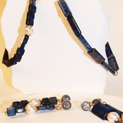 Pendientes PLATA DE PALO de Mujer colección Ambrosia perlas blancas y lapislázuli
