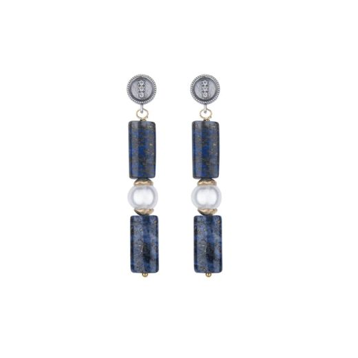 Pendientes PLATA DE PALO de Mujer colección Ambrosia perlas blancas y lapislázuli
