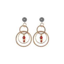 WE316X Pendientes Bucas Plata de Palo Mujer Malaquita, Turquesa, Cornalina, Lapislázuli, bronce y cierre de Plata 925.