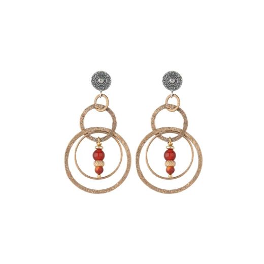 WE316X Pendientes Bucas Plata de Palo Mujer Malaquita, Turquesa, Cornalina, Lapislázuli, bronce y cierre de Plata 925.