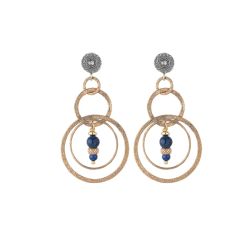 WE316X Pendientes Bucas Plata de Palo Mujer Malaquita, Turquesa, Cornalina, Lapislázuli, bronce y cierre de Plata 925.