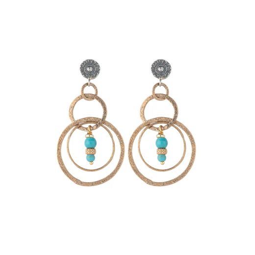 WE316X Pendientes Bucas Plata de Palo Mujer Malaquita, Turquesa, Cornalina, Lapislázuli, bronce y cierre de Plata 925.