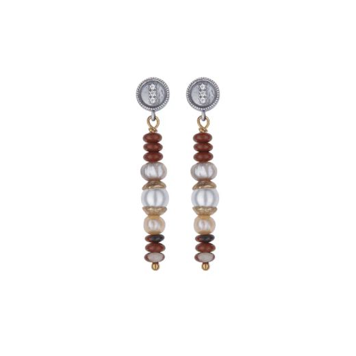Pendientes PLATA DE PALO de Mujer colección Corina con perla blanca y cornalina