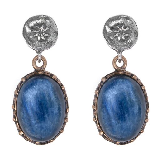 WE283X Pendientes PLATA DE PALO bellos para mujer de plata 925 y colgante de piedra cianita