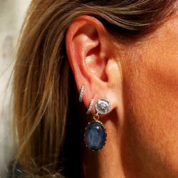 WE283X Pendientes PLATA DE PALO bellos para mujer de plata 925 y colgante de piedra cianita