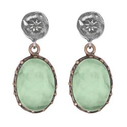WE284X Pendientes PLATA DE PALO mujer de plata y piedra ovalada prehnita renovados