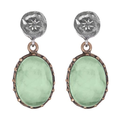 WE284X Pendientes PLATA DE PALO mujer de plata y piedra ovalada prehnita renovados