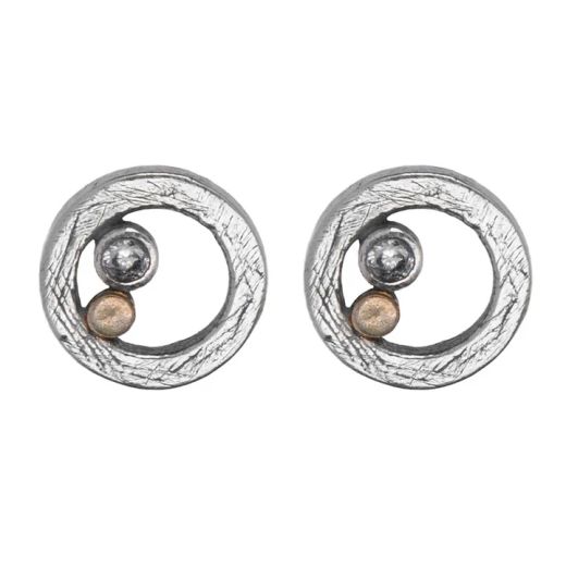 WE265X Pendientes Plata de Palo originales Mujer colección Enso con círculo de plata 925 un punto de bronce y circonita