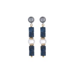 Pendientes PLATA DE PALO de mujer colección Flavia piedras lapislázuli y perlas blancas