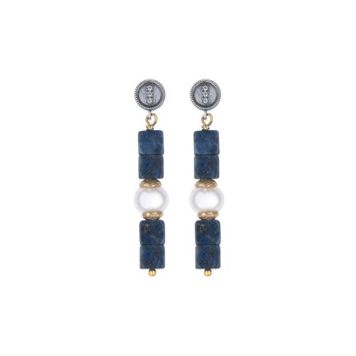 Pendientes PLATA DE PALO de mujer colección Flavia piedras lapislázuli y perlas blancas