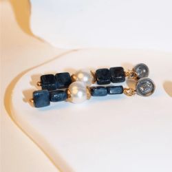 Pendientes PLATA DE PALO de mujer colección Flavia piedras lapislázuli y perlas blancas