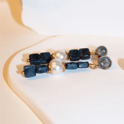 Pendientes PLATA DE PALO de mujer colección Flavia piedras lapislázuli y perlas blancas