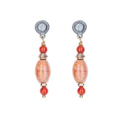 WE295X Pendientes PLATA DE PALO Mujer Henna de Cornalina, Bronce y Plata 925
