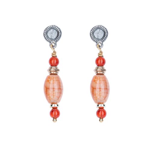 WE295X Pendientes PLATA DE PALO Mujer Henna de Cornalina, Bronce y Plata 925