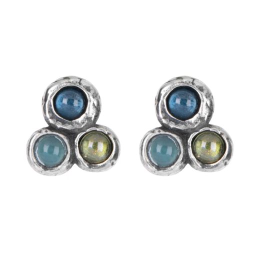 WE261X Pendientes Plata de Palo Mujer Kaiko de plata 925 con aguamarina, verde y olivina