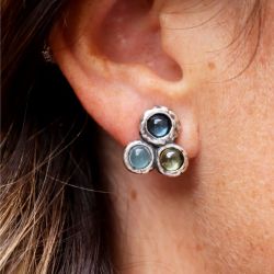 WE261X Pendientes Plata de Palo Mujer Kaiko de plata 925 con aguamarina, verde y olivina