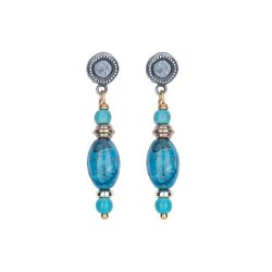 WE294X Pendientes Plata de Palo mujer Safi en plata de ley, Turquesa, Bronce y Ojo de tigre azul