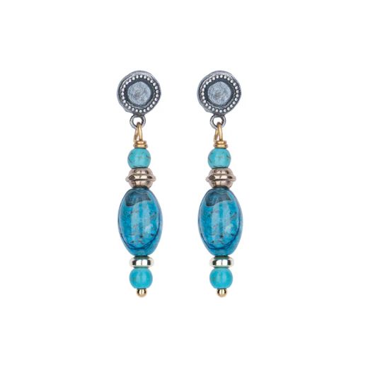 WE294X Pendientes Plata de Palo mujer Safi en plata de ley, Turquesa, Bronce y Ojo de tigre azul