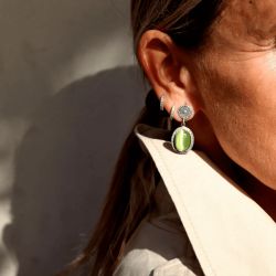 WE281X Pendientes PLATA DE PALO Mujer Sei de plata 925 y piedra verde