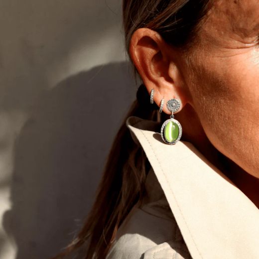 WE281X Pendientes PLATA DE PALO Mujer Sei de plata 925 y piedra verde