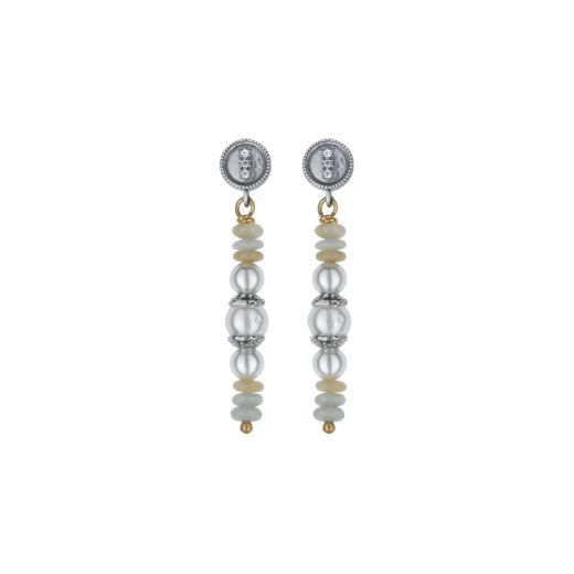Pendientes PLATA DE PALOI de Mujer colección Selene perla blanca y amazonita