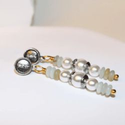Pendientes PLATA DE PALOI de Mujer colección Selene perla blanca y amazonita
