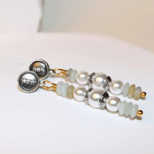 Pendientes PLATA DE PALOI de Mujer colección Selene perla blanca y amazonita