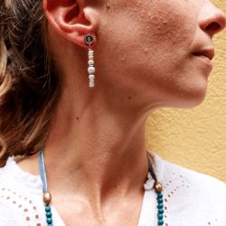 Pendientes PLATA DE PALOI de Mujer colección Selene perla blanca y amazonita