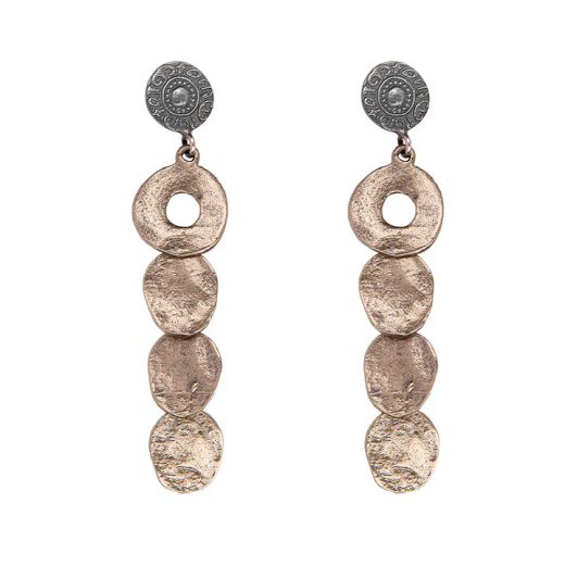WE271X Pendientes vanguardistas Plata de Palo Mujer modelo Tekko con circulos colgantes de bronce