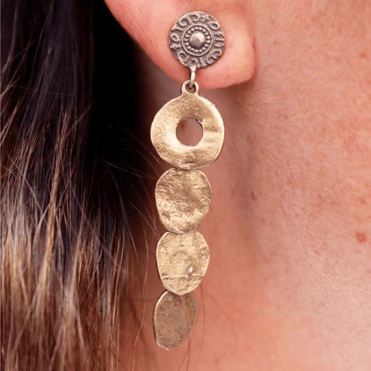 WE271X Pendientes vanguardistas Plata de Palo Mujer modelo Tekko con circulos colgantes de bronce