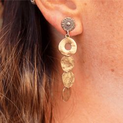 WE271X Pendientes vanguardistas Plata de Palo Mujer modelo Tekko con circulos colgantes de bronce