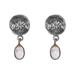 WE275X Pendientes PLATA DE PALO Mujer Tōmei de plata 925 con estrella y piedra colgando