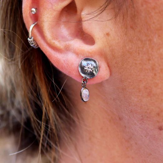 WE275X Pendientes PLATA DE PALO Mujer Tōmei de plata 925 con estrella y piedra colgando