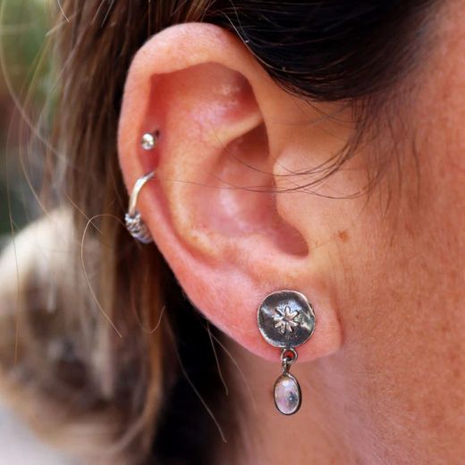 WE275X Pendientes PLATA DE PALO Mujer Tōmei de plata 925 con estrella y piedra colgando