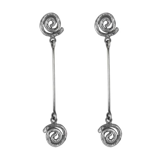 WE267X Pendientes PLATA DE PALO de mujer con hilos de plata largos con epirales de plata 925