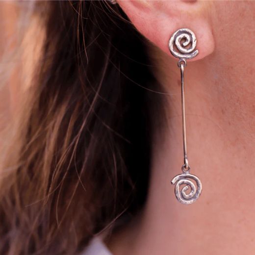 WE267X Pendientes PLATA DE PALO de mujer con hilos de plata largos con epirales de plata 925