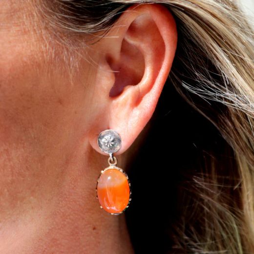 WE282X Pendientes Plata de Palo de mujer Rin de piedra cornalina y plata de 1ª ley 925