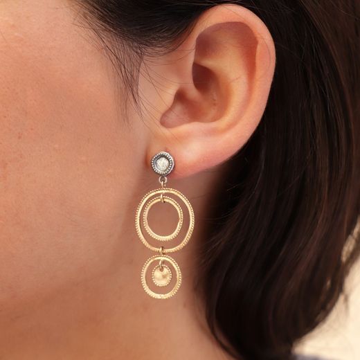WE180X Pendientes Plata de Palo mujer de plata y bronce cierre presión de seguridad elegantes y modernos