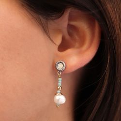 Pendientes Plata de Palo mujer de bolas azul con perla Referencia: WE186T elegantes y atractivos