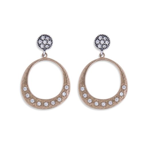 WE105A Pendientes PLATA DE PALO de mujer con circonitas blancas forma oval